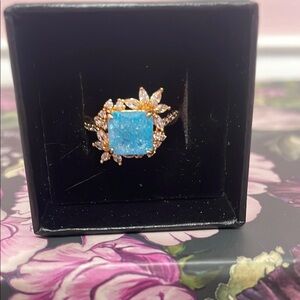 Elegant Blue Gemstone Ring with Gold Accents size 6